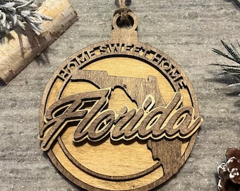 Rustic State Ornament - Layered Wood Home Keepsake