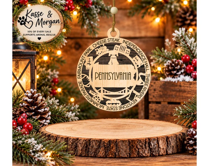 Personalized Pennsylvania Ornament, Pennsylvania Christmas Ornament, State Ornament, PA Gift, Custom State Keepsake