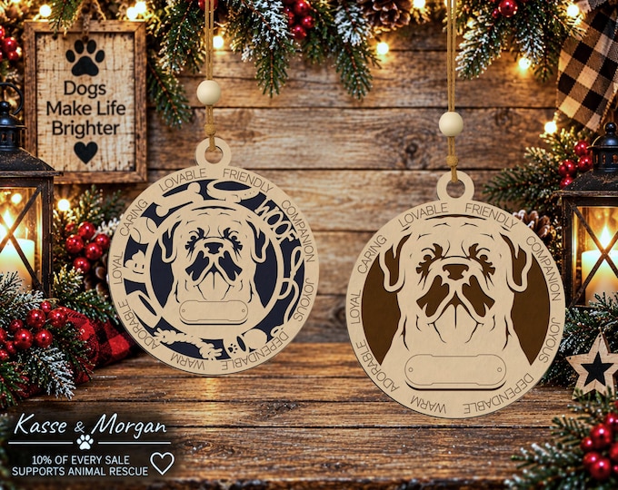 Personalized Bullmastiff Ornament, Custom Engraved Wooden Dog Gift