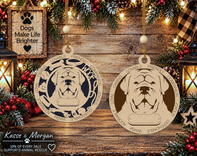 Personalized Dogue de Bordeaux Wooden Ornament, Custom Engraved Christmas Gift