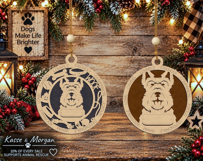 Personalized Scottish Terrier Ornament, Custom Wood Scottie Dog Gift