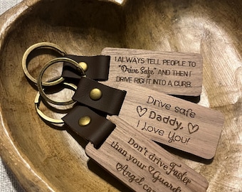 Personalized Wooden Walnut Drive Safe Keychain – Custom Engraved Message Keepsake