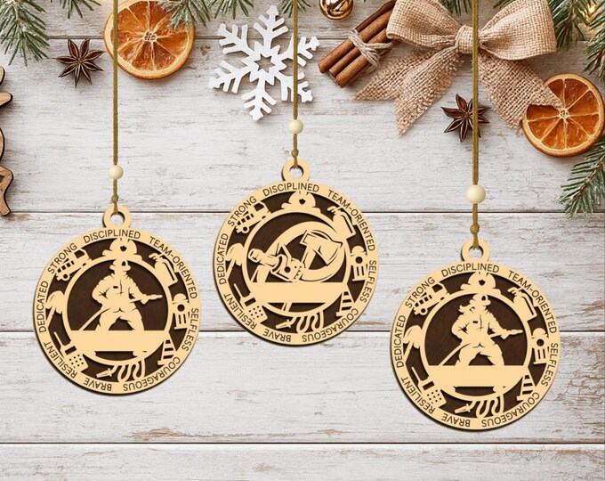 Personalized Firefighter Ornament, Handcrafted Wood Keepsake, Christmas Gift