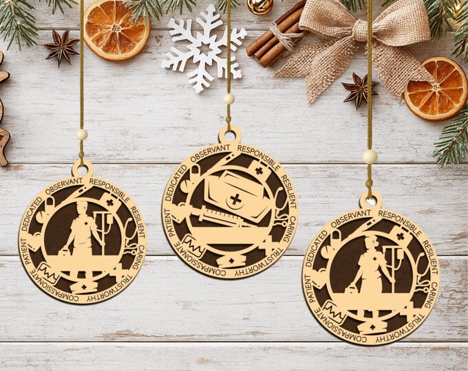 Personalized Wood Nurse Ornament, Handcrafted Keepsake Gift (4" Diameter)