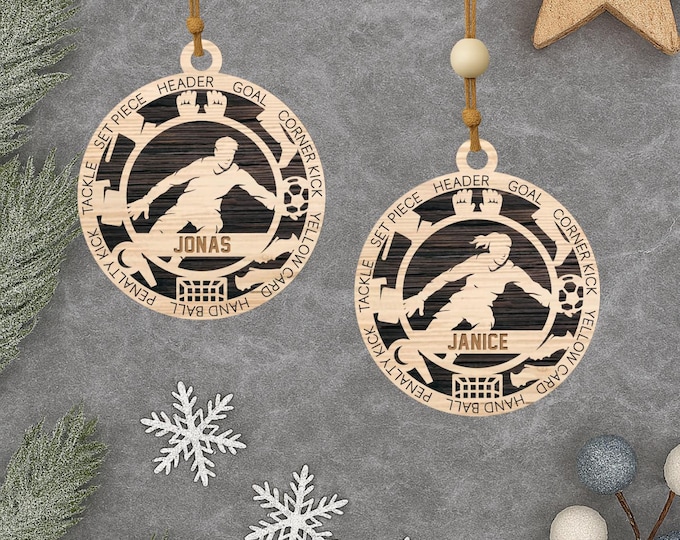 Personalized Soccer Ornament: Real Wood Christmas Keepsake