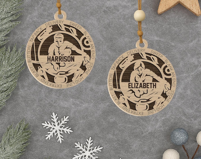 Personalized Curling Sports Ornament – Custom Name Laser Engraved Gift