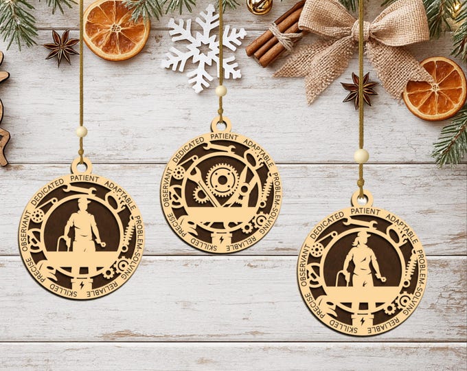 Personalized Mechanic Ornament, Handcrafted Wood Keepsake, Automotive Technician Gift