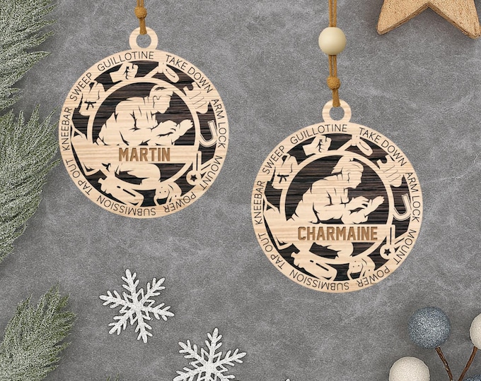 Personalized Jiu Jitsu Ornament: Custom Wood BJJ Gift