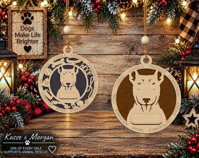 Personalized Bull Terrier Ornament, Custom Wooden Dog Gift, Engraved Pet Keepsake