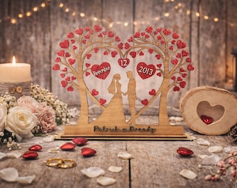 Personalized Wedding Tree Sculpture | Rustic Wood Anniversary Gift