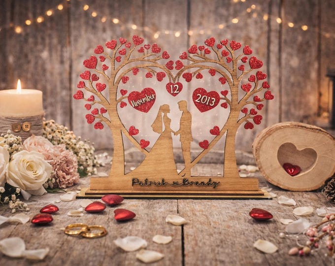 Personalized Wedding Tree Sculpture | Rustic Wood Anniversary Gift