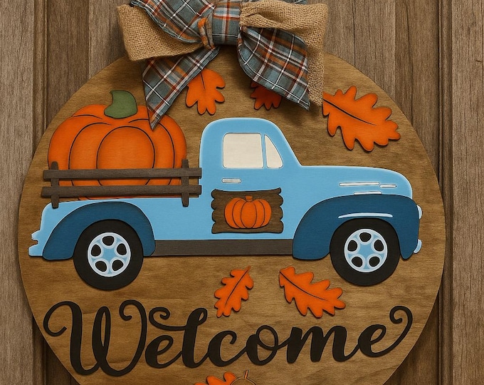 Pumpkin Truck Welcome Sign • Custom Fall Door Hanger