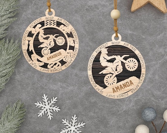 Personalized Motocross Christmas Ornament: Engraved Dirt Bike Rider Gift