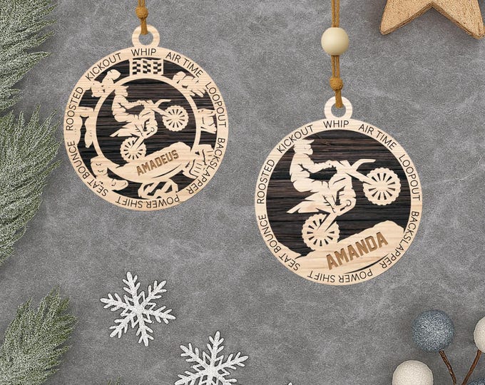Personalized Motocross Christmas Ornament: Engraved Dirt Bike Rider Gift