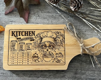 Mini Charcuterie Board Kitchen Conversion Chart – Engraved Bamboo Pantry Helper – Tiny but Mighty Baking Gift