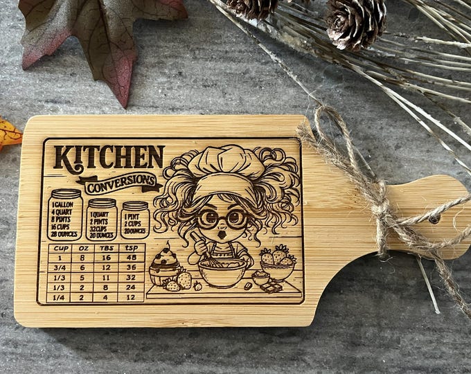 Mini Charcuterie Board Kitchen Conversion Chart – Engraved Bamboo Pantry Helper – Tiny but Mighty Baking Gift