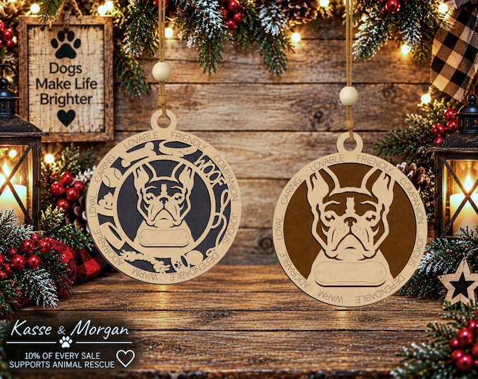 Personalized Boston Terrier Wooden Ornament, Custom Dog Gift, Handcrafted Christmas Decoration