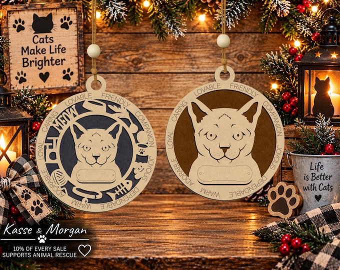 Personalized Burmese Cat Ornament, Custom Wooden Pet Memorial Gift