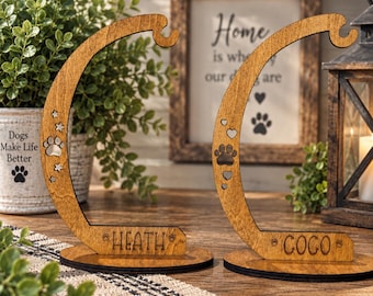 Personalized Cat Ornament Display Stand, Custom Pet Name Wooden Ornament Hanger, Cat Memorial Ornament Holder, Cat Lover Gift