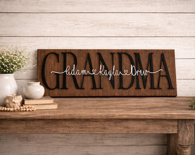 Personalized Grandma Sign - Rustic Wood Grandchildren Names