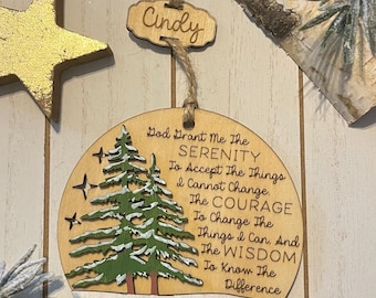 Personalized Serenity Prayer Ornament – Wooden Christmas Keepsake with Custom Name