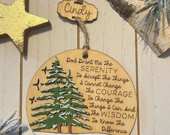Personalized Serenity Prayer Ornament – Wooden Christmas Keepsake with Custom Name