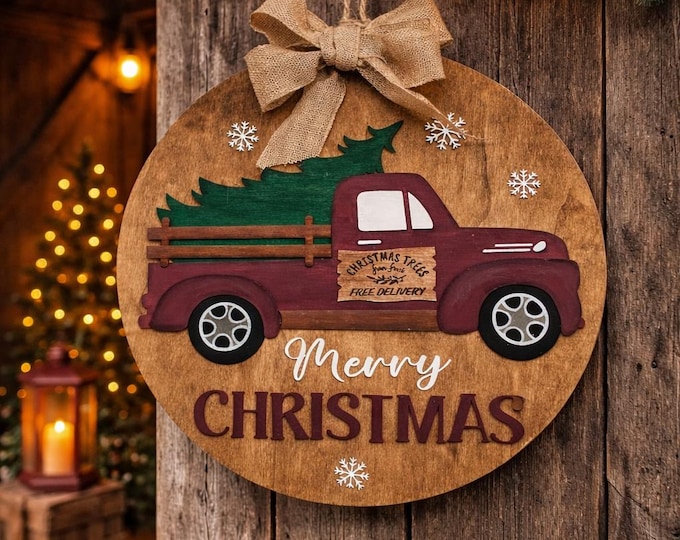 Custom Christmas Truck Door Hanger | Rustic Farmhouse Holiday Sign