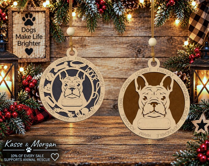 Personalized French Bulldog Wooden Ornament, Custom Frenchie Christmas Gift