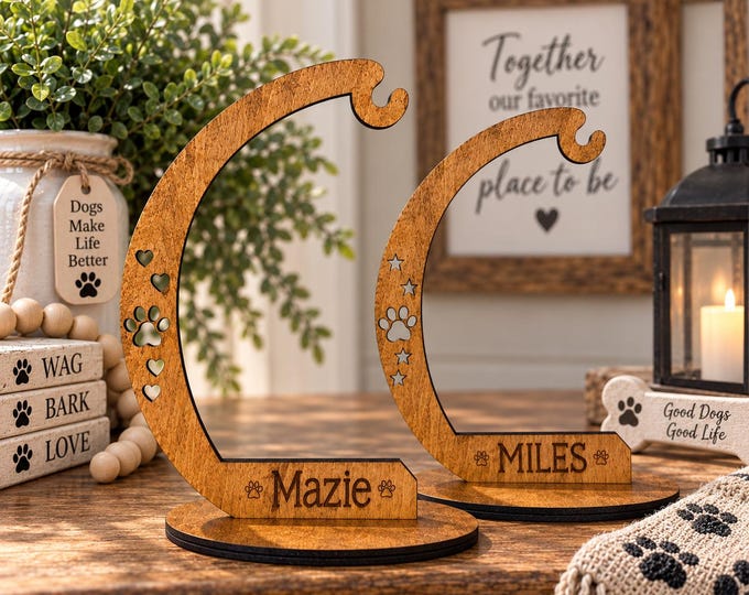 Personalized Dog Ornament Display Stand, Custom Pet Name Wooden Ornament Hanger, Dog Memorial Ornament Holder, Pet Lover Gift