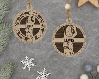 Personalized Fencing Ornament: Laser Engraved Wood Fencer Gift