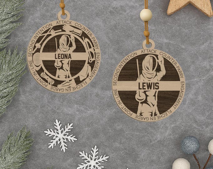 Personalized Fencing Ornament: Laser Engraved Wood Fencer Gift