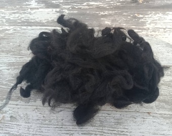 True Black Washed but Unprocessed Raw Huacaya Alpaca Fiber ~ by the ounce ~ Beautiful Crimp!