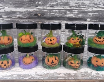 Adopt a Pumpkin ~ Handfelted Mini Pumpkin in Jar with adoption certificate ~ Alpaca Fiber and Merino Wool ~ Unique and One-of-a-Kind!