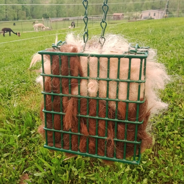 Alpaca Fiber Bird Nesting Cage ~ Bird lovers gift ~ Natural Nesting Material ~ Complete with Alpaca Fiber Refill