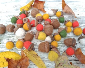 Lot of 10 Handfelted Autumn Acorns ~ Alpaca and Merino Fiber Art ~ Natural Autumn Decor