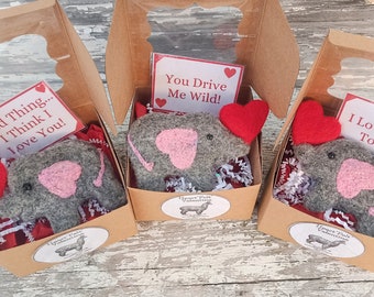 Heart&quot;felt&quot; Valentine&#39;s ~ Felted Elephant Magnet Valentine in Box ~ Great Gift idea!