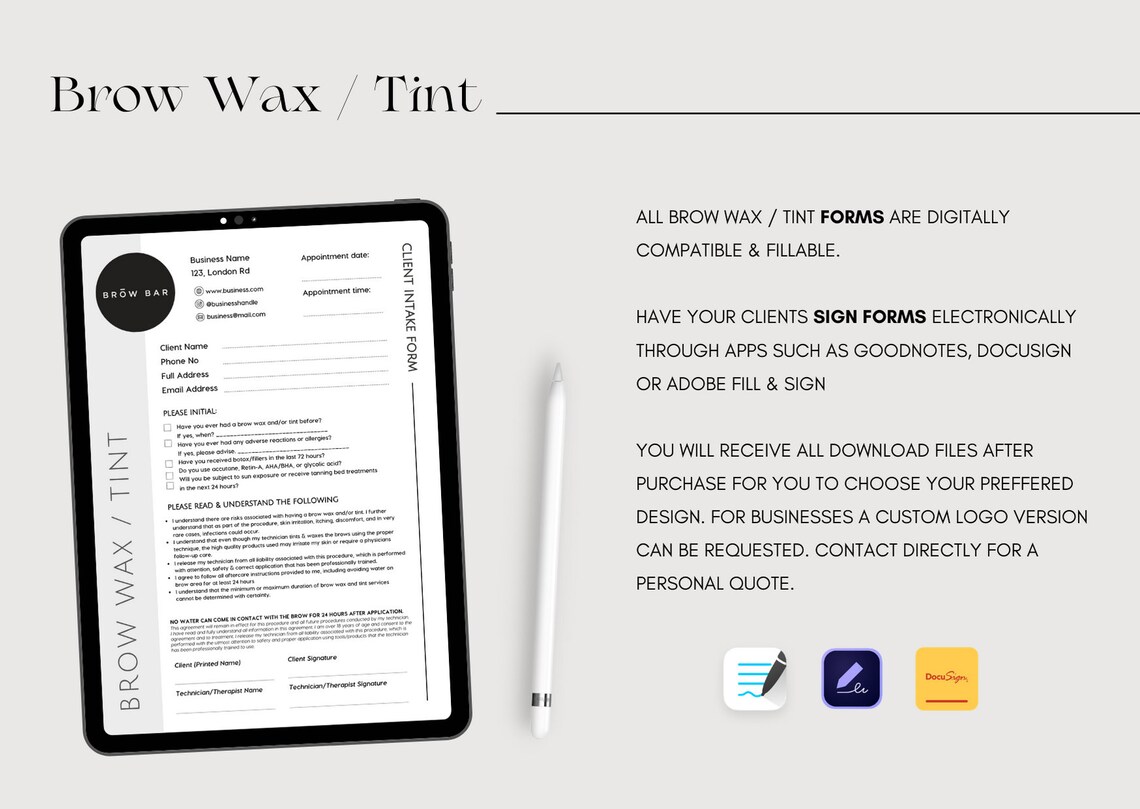 Brow Wax Tint Consent Forms Brow Tint Intake Forms Brow Wax Etsy