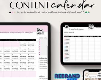 RB SALE* Digital Social Media Planner, Editorial Content Calendar, Social Media Schedule, Digital Media Manager, Google Sheets & Excel