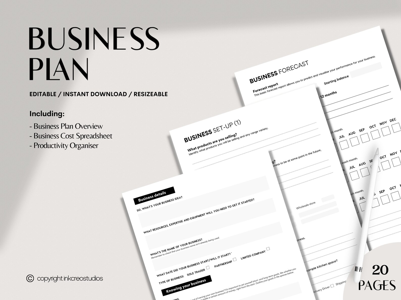Business Plan Template Printable Business Plan Small | Etsy