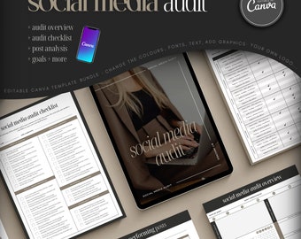 Editable Social Media Audit Template • Social Media Manager • Social Media Audit • Audit Your Socials • Social Media Strategy • CANVA •