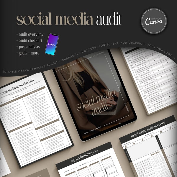 Editable Social Media Audit Template • Social Media Manager • Social Media Audit • Audit Your Socials • Social Media Strategy • CANVA •