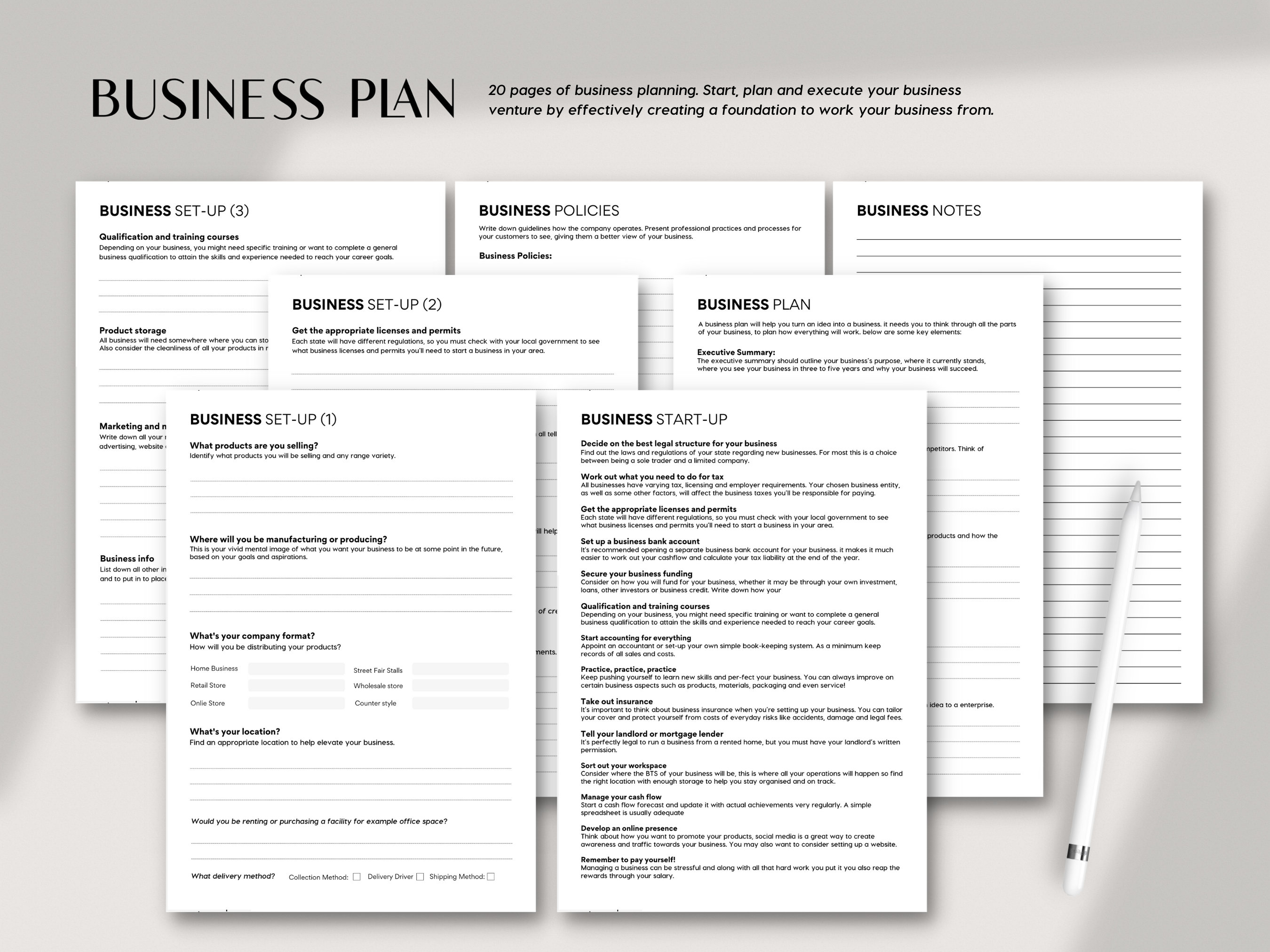 Business Plan Template Printable Business Plan Small Etsy