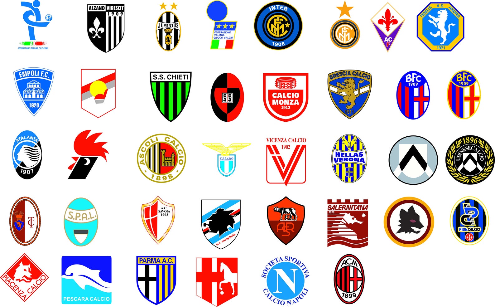 Italy Football Soccer Teams Logos CDR / SVG/ PDF / Dxf/ Jpg High