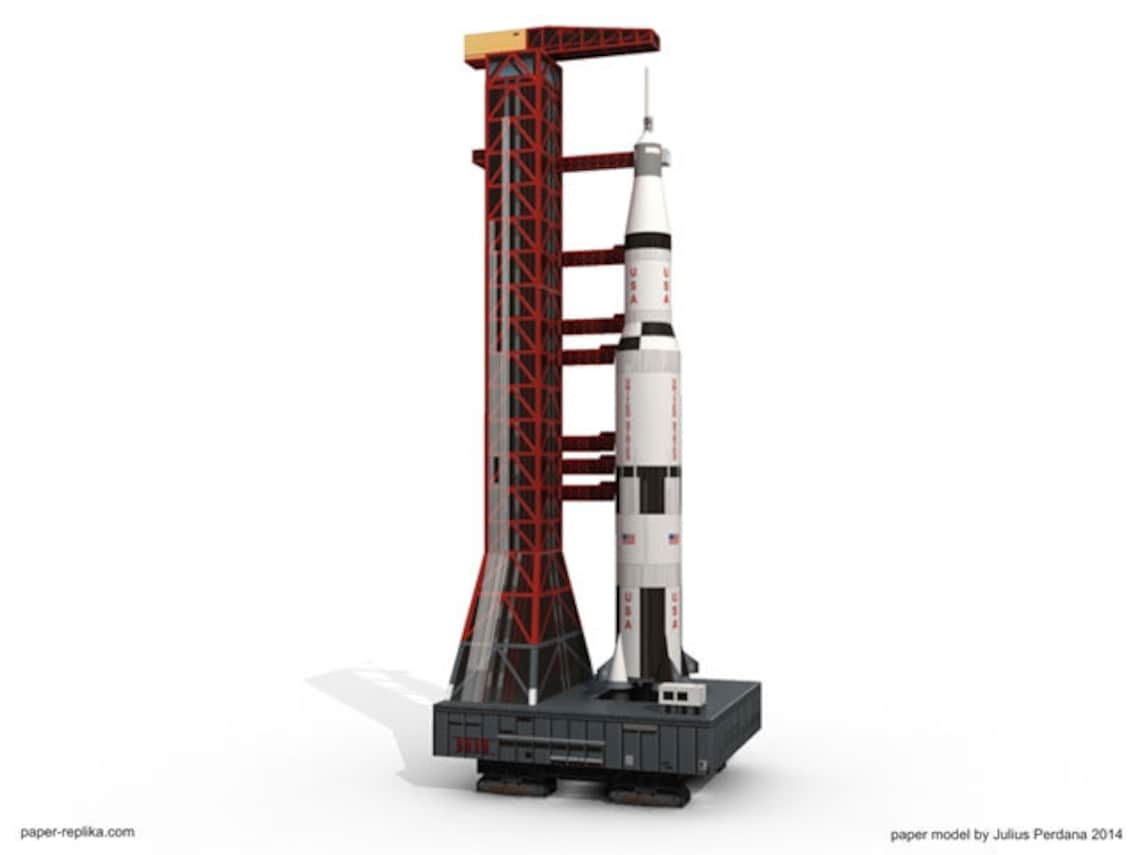 Saturn V Space Rocket and Platform PaperCraft Paper Color Etsy