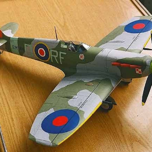 PaperCraft, 3D paper model plane, paper craft plane, digital file plans, Diy paper model, Supermarine Spitfire