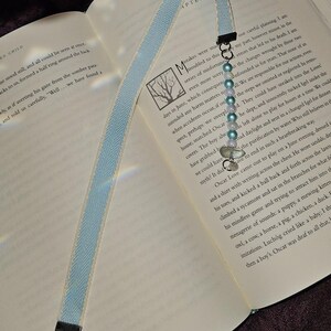 Silver Blue Ribbon Crystal Bookmark / 12 inches / Beaded / Charm / Accessory