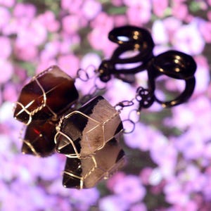 Black Onyx Silver Wire Wrapped Gauges (8mm/0g) Ear Hangers/ Ear Weights/ Plugs/ Crystal Gauges/ Dangling Gauges/ Handmade/ Unique