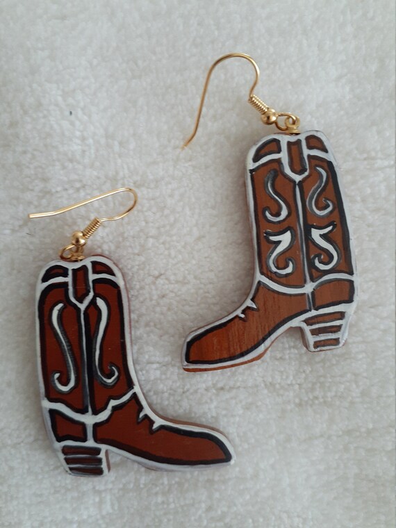 Hand Painted Cowboy Boot Earrings Etsy