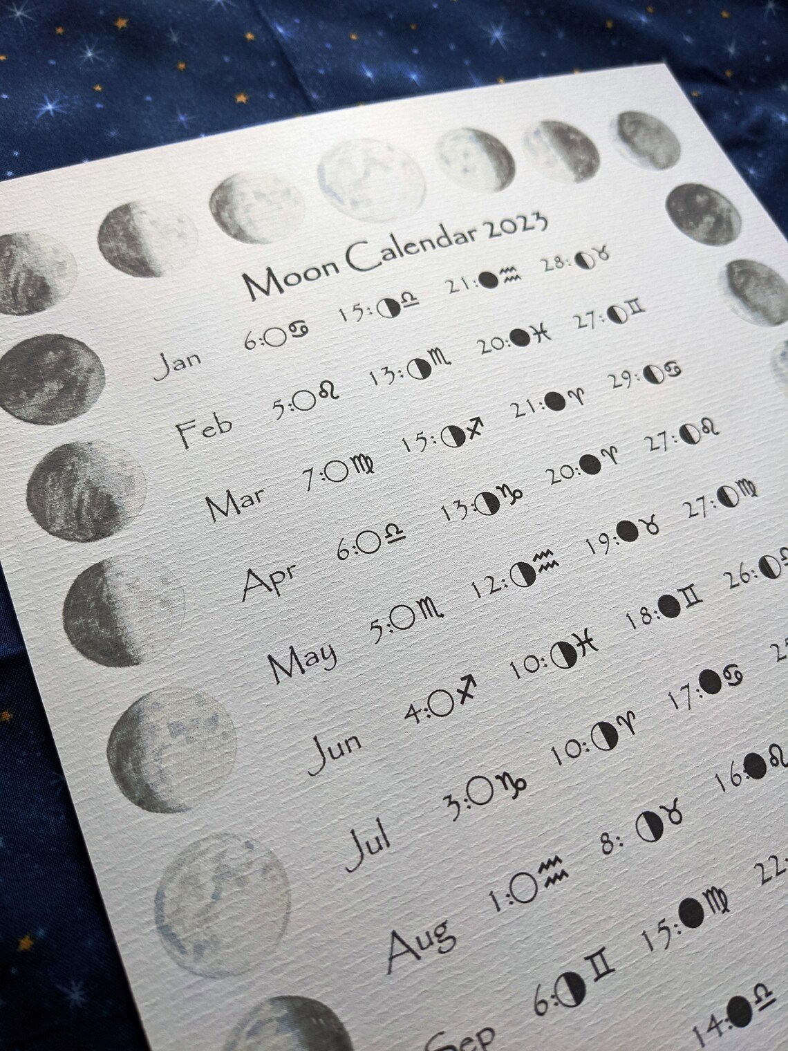 PRINTABLE Moon and Zodiac Calendar 2023 Moon Phase Calendar - Etsy