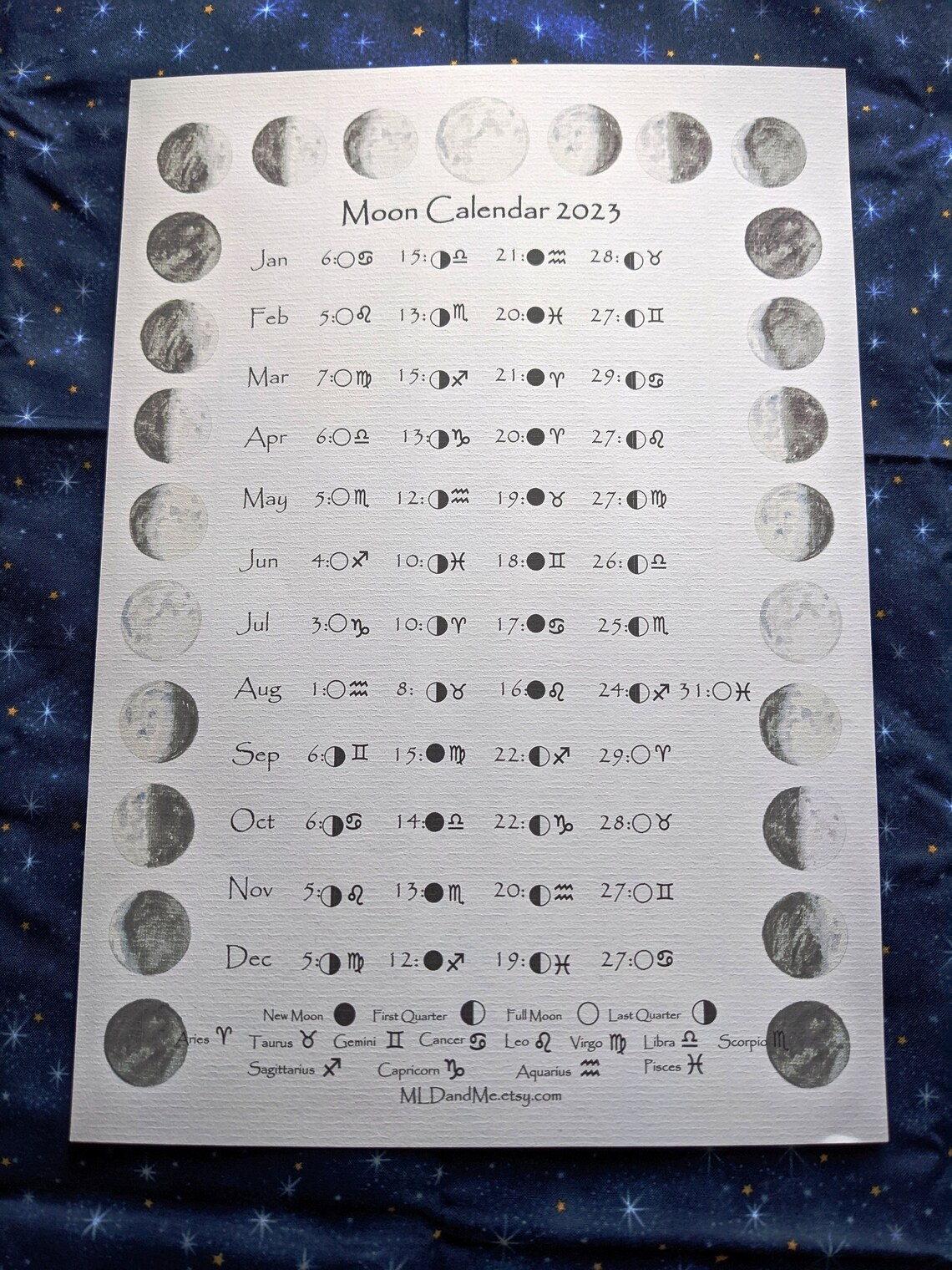 PRINTABLE Moon and Zodiac Calendar 2023 Moon Phase Calendar Etsy
